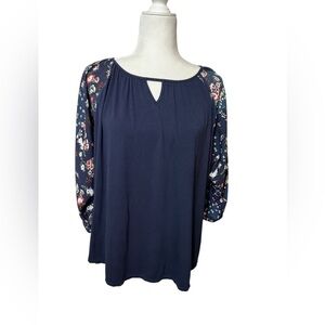 Westport Floral Print Sleeve Patchwork Mix Media Pullover Top/Blouse Size Large